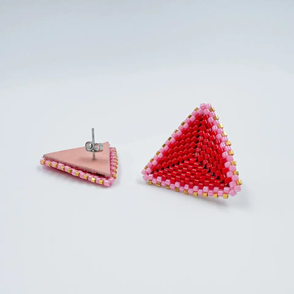 Aros Sankaku Rojo Y Rosado Con Detalles En Oro. Pendientes 3