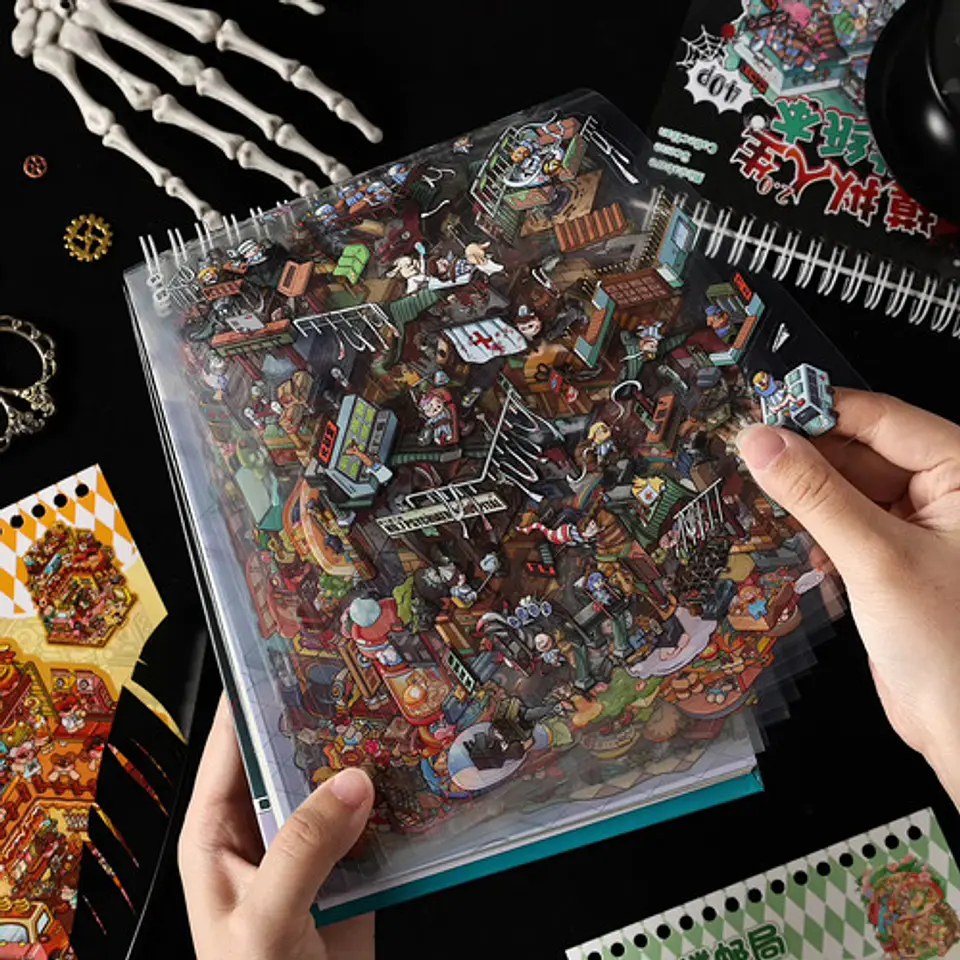 Stickers Libro Escenas Halloween Rosa Y Negro Pegatinas 2
