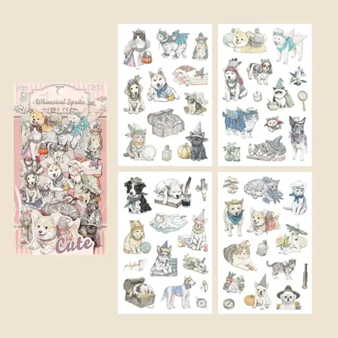 4 Láminas De Stickers Mascotas Animalitos Junk Journal 6