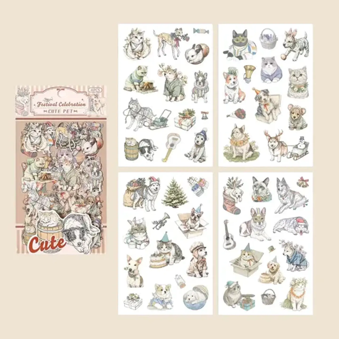 4 Láminas De Stickers Mascotas Animalitos Junk Journal 11