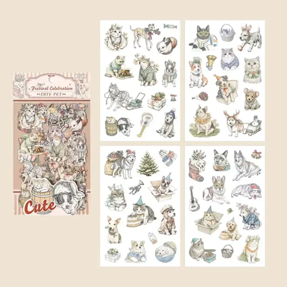 4 Láminas De Stickers Mascotas Animalitos Junk Journal 11