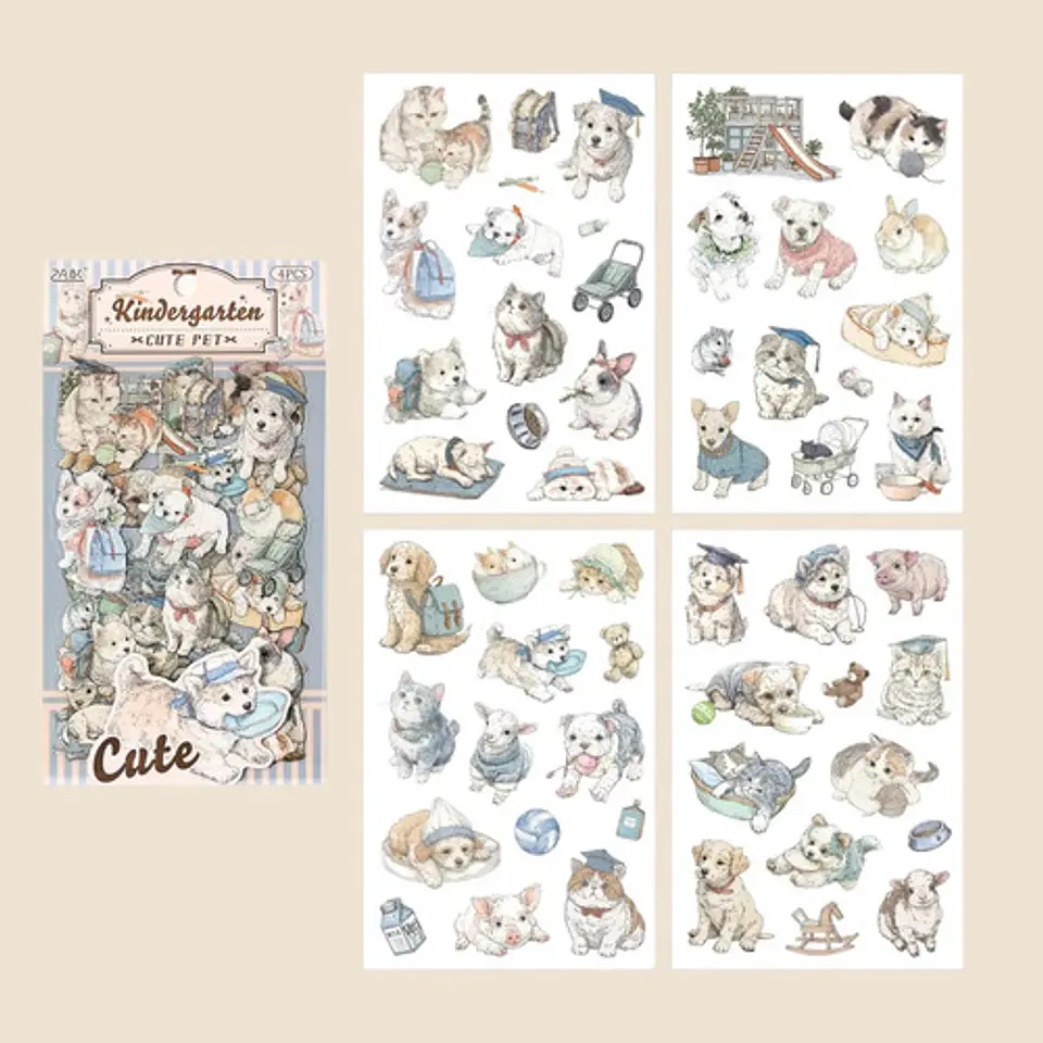 4 Láminas De Stickers Mascotas Animalitos Junk Journal 16
