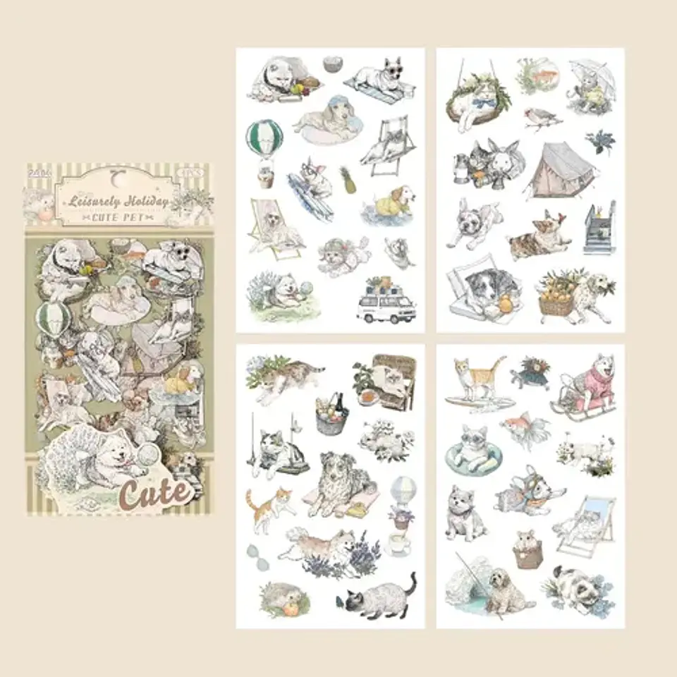 4 Láminas De Stickers Mascotas Animalitos Junk Journal 21