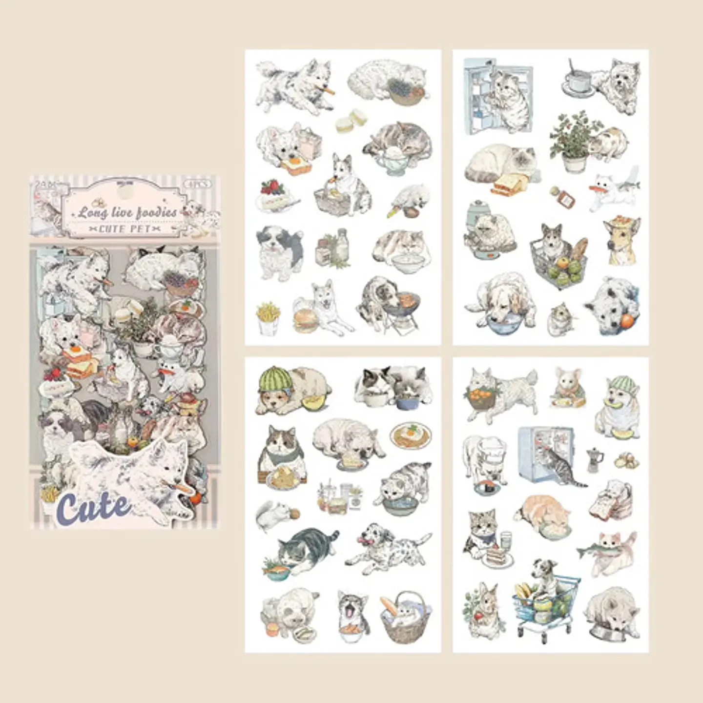 4 Láminas De Stickers Mascotas Animalitos Junk Journal 26