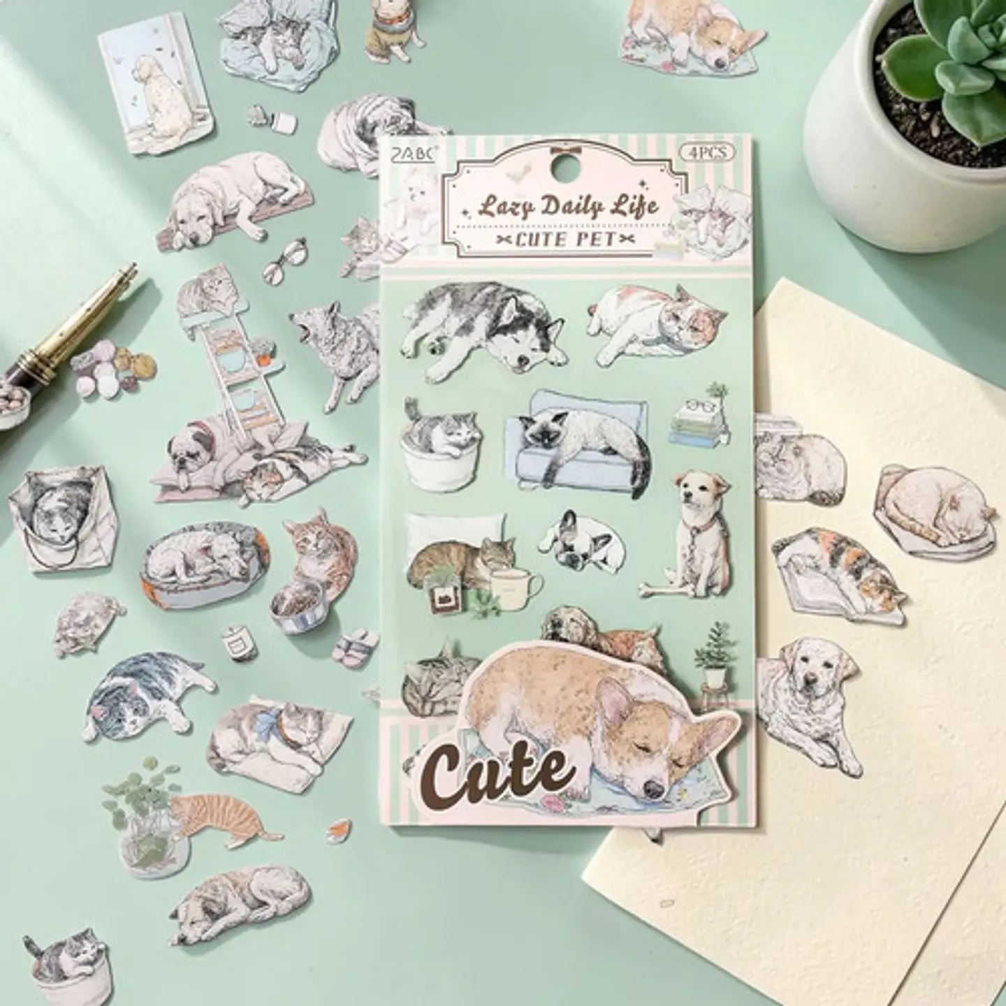 4 Láminas De Stickers Mascotas Animalitos Junk Journal 29