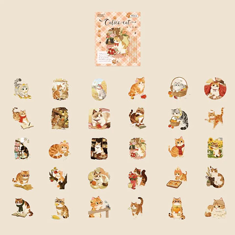 60 Stickers Gatito Kawaii / Pegatinas Gatos Junk Journal