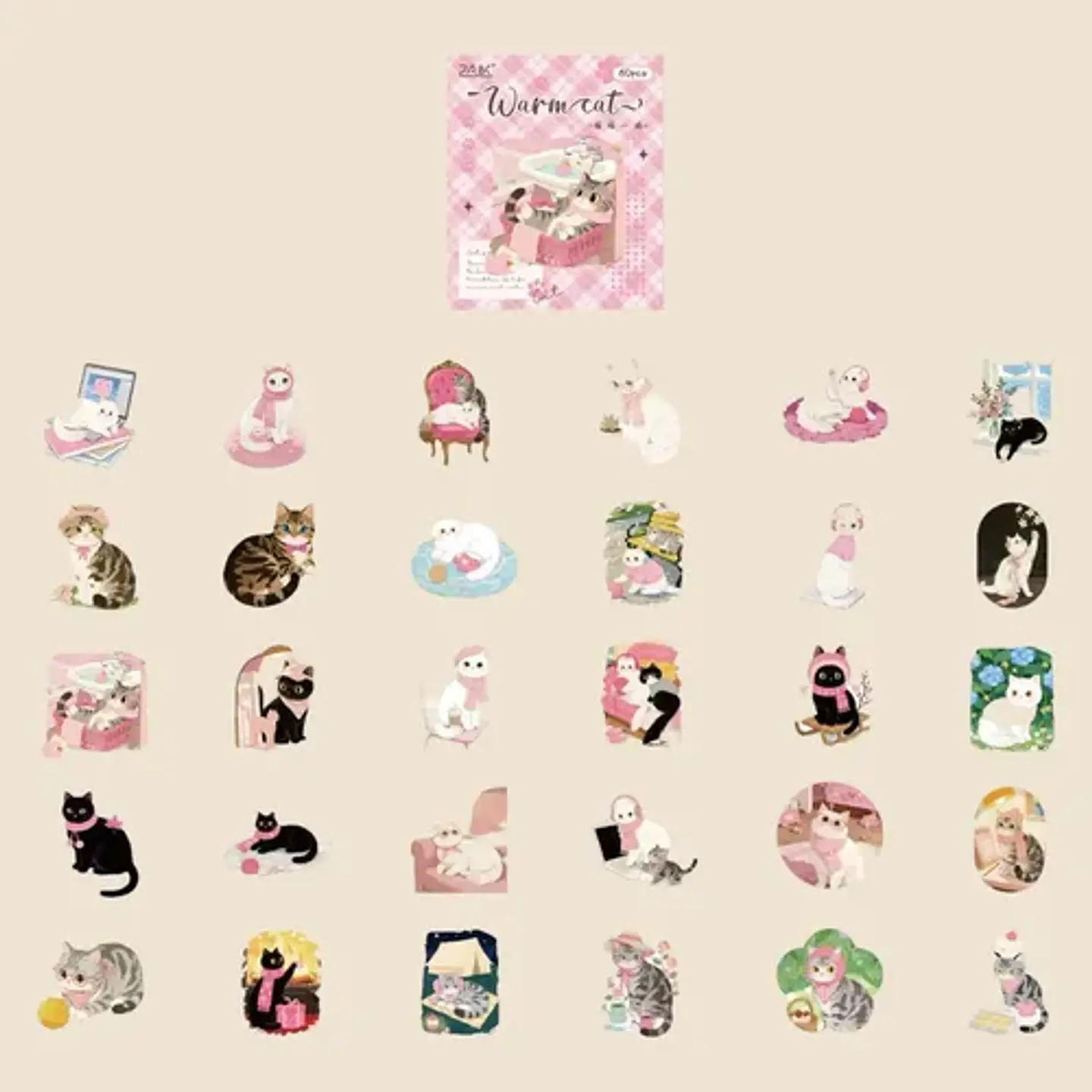 60 Stickers Gatito Kawaii / Pegatinas Gatos Junk Journal 8