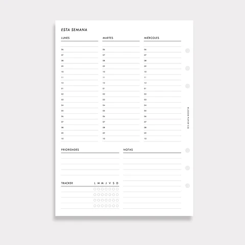 Insert | A5 | Vista Semanal Vertical en 2P (Con Horas)