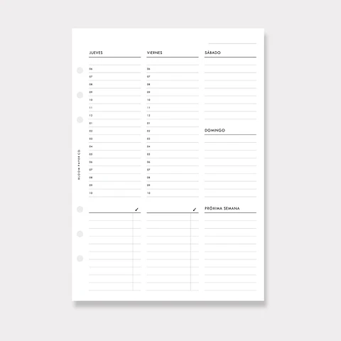 Insert | A5 | Vista Semanal Vertical en 2P (Con Horas)