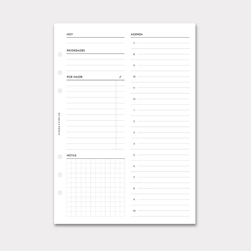 Insert | A5 | Vista Diaria Vertical (Con Horas) 1