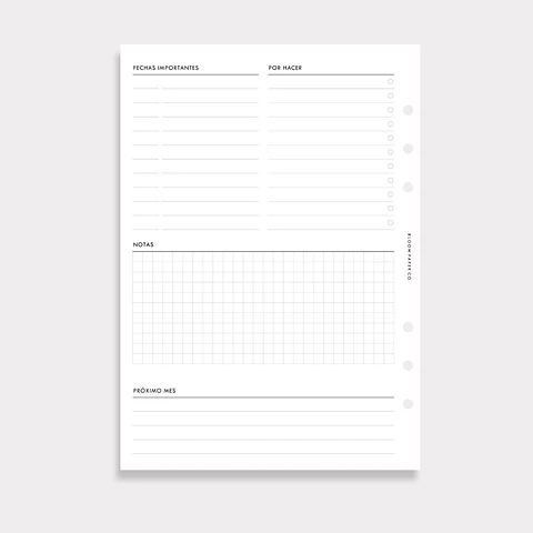 Insert | A5 | Vista Mensual en 1P (Vertical)