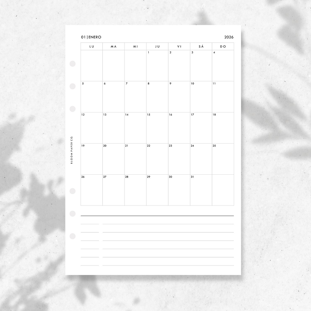 2026 | A5 | Vista Mensual en 1P | CLÁSICA 1