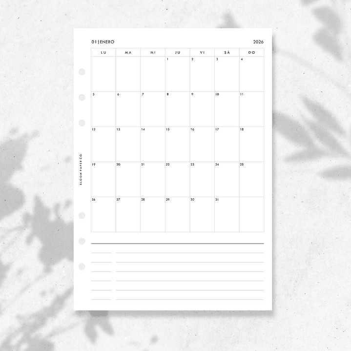 2026 | A5 | Vista Mensual en 1P | CLÁSICA 1