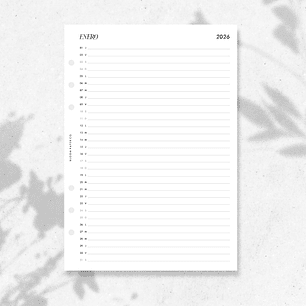 2026 | A5 | Vista Mensual en 1P | VERTICAL