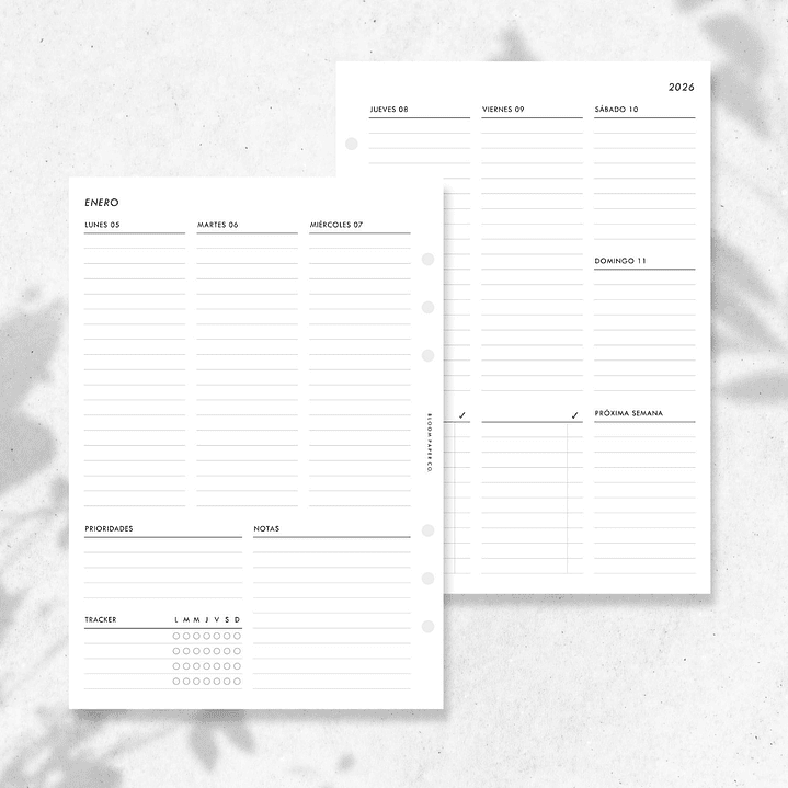 2026 | A5 | Vista Semanal en 2P | VERTICAL | Sin Horas 1