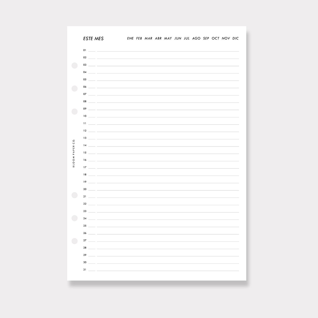 Insert | A5 | Vista Mensual en 1P (Vertical) 1