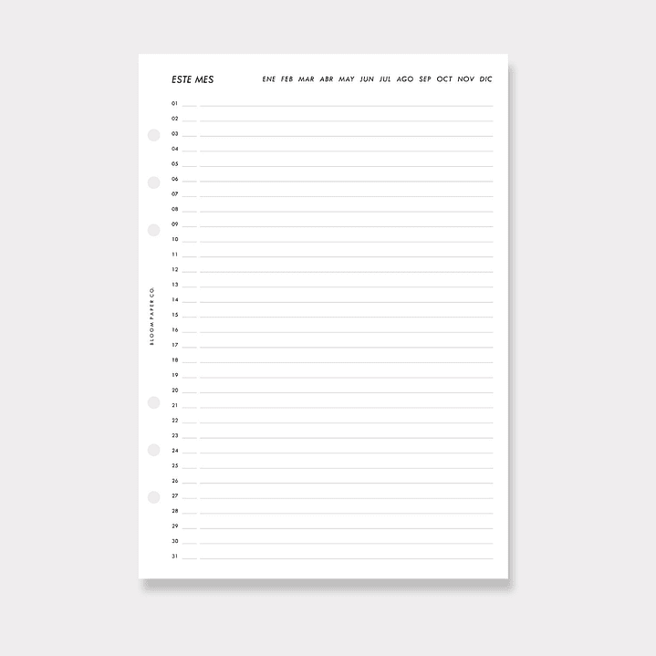 Insert | A5 | Vista Mensual en 1P (Vertical) 1