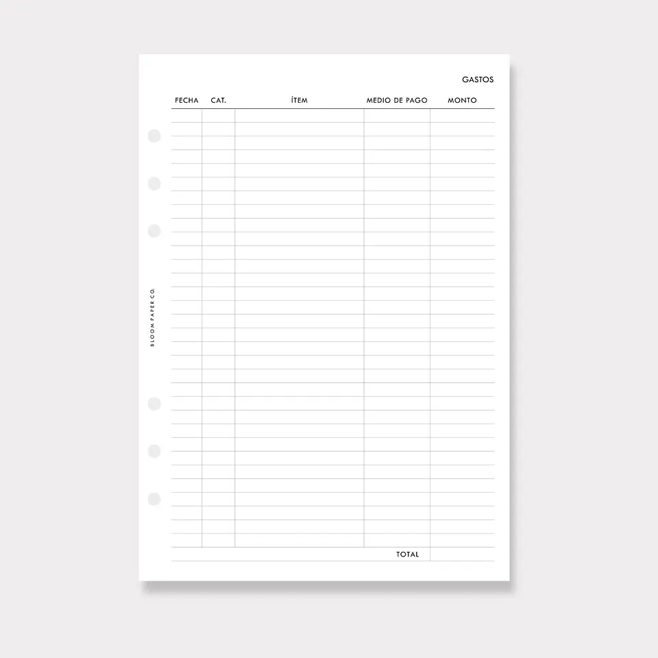 Insert | A5 | Registro de Gastos 1