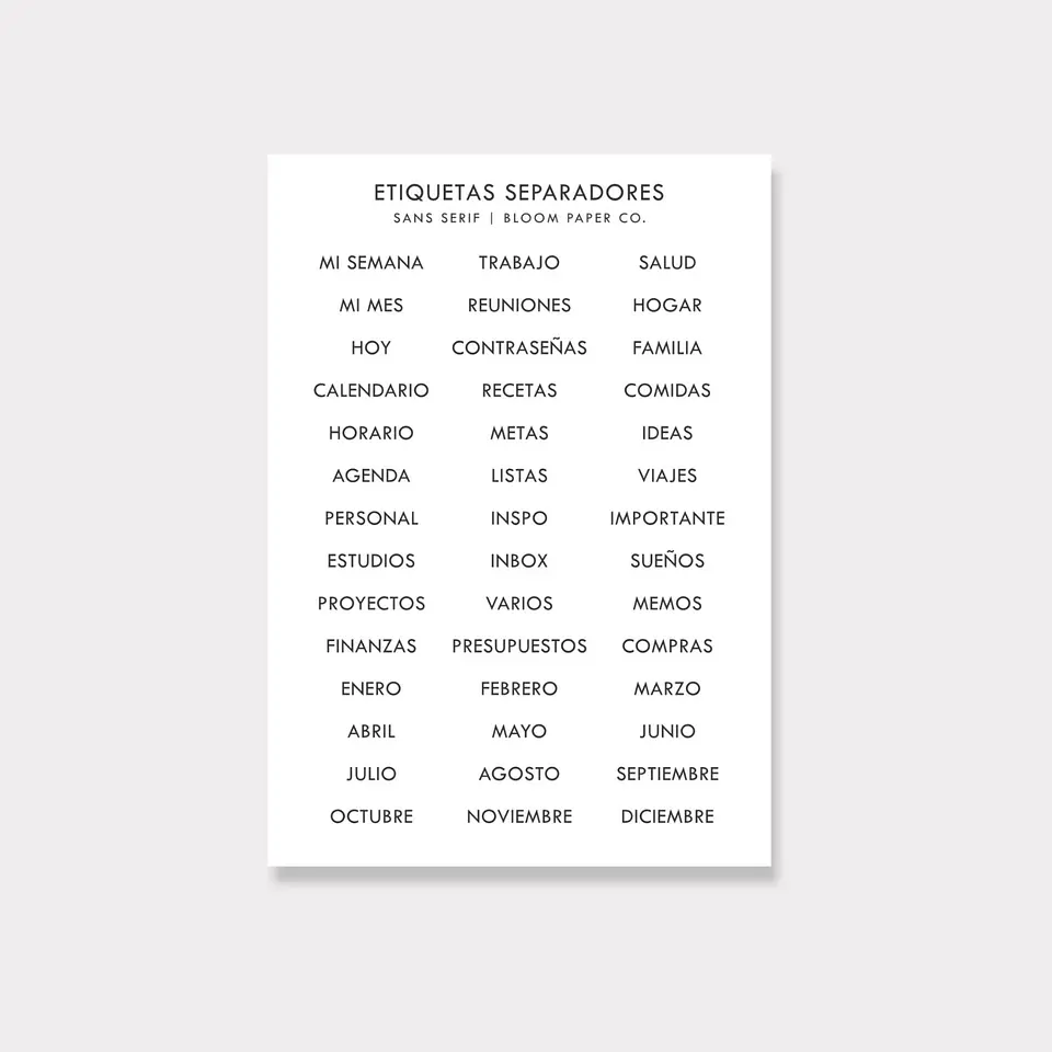 Stickers | Etiquetas Separadores SANS SERIF 1