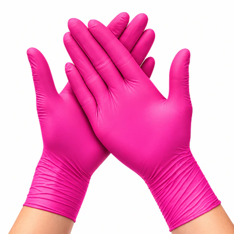 Guantes rosados de nitrilo talla M 100u