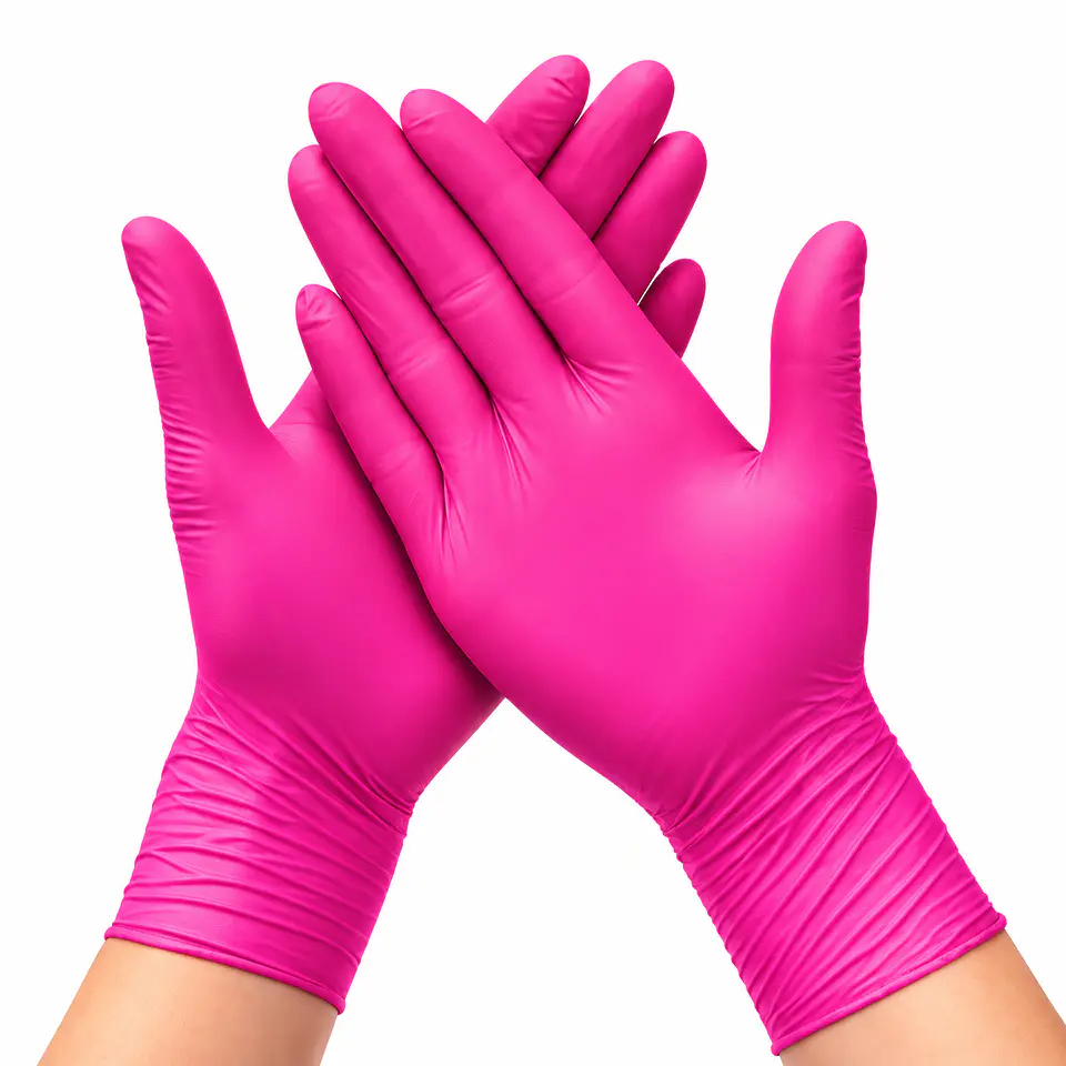Guantes rosados de nitrilo talla M 100u 1