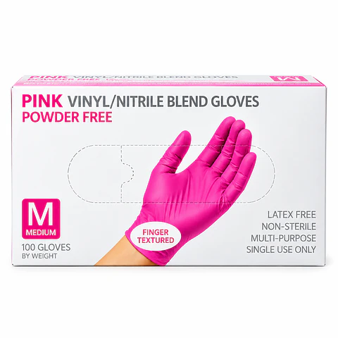 Guantes rosados de nitrilo talla M 100u