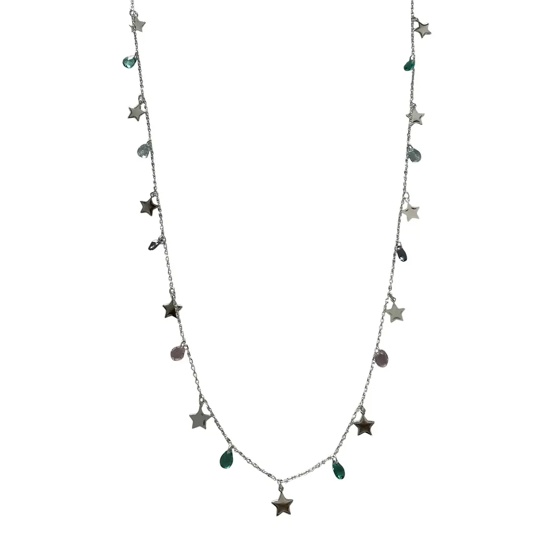 Collar largo estrellas y cristales de colores 1