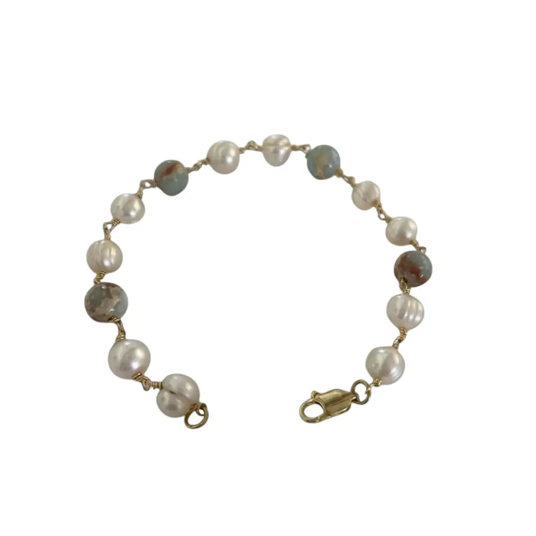Pulsera piedras amazónita y perlas 1