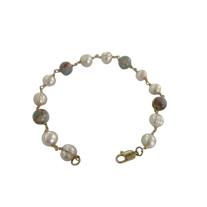Pulsera piedras amazónita y perlas 1