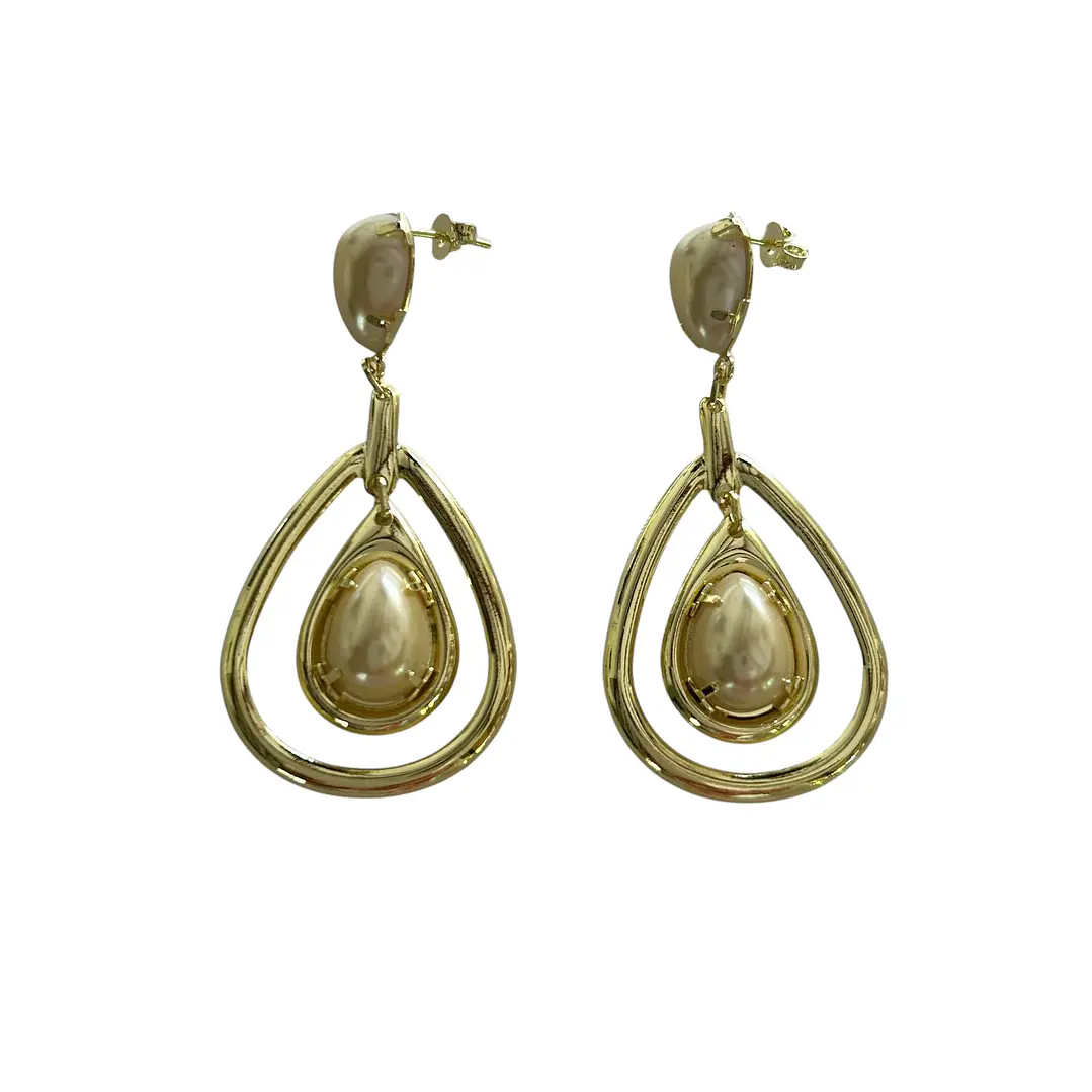 Aros gota y perlas enchapado en oro 1