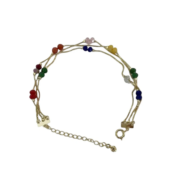Pulsera triple cristales de colores enchapada en oro 1