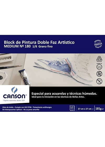 BLOCK PINTURA CANSON 185 GRAMOS 1/8 (27x37 CM)