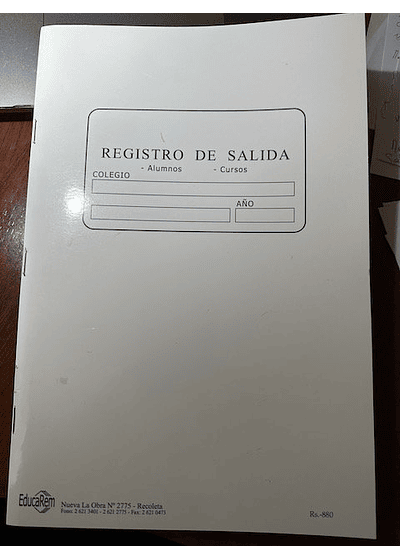 LIBRO CLASES 24 HOJAS REGISTRO DE SALIDA DE ALUMNOS. EDUCAREM