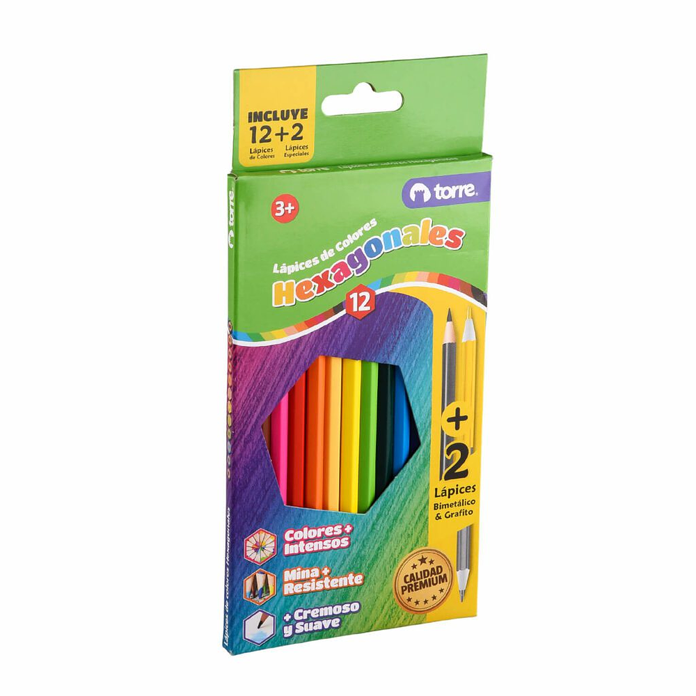 LAPICES COLORES HEXAGONALES 12 UNIDADES + 2 