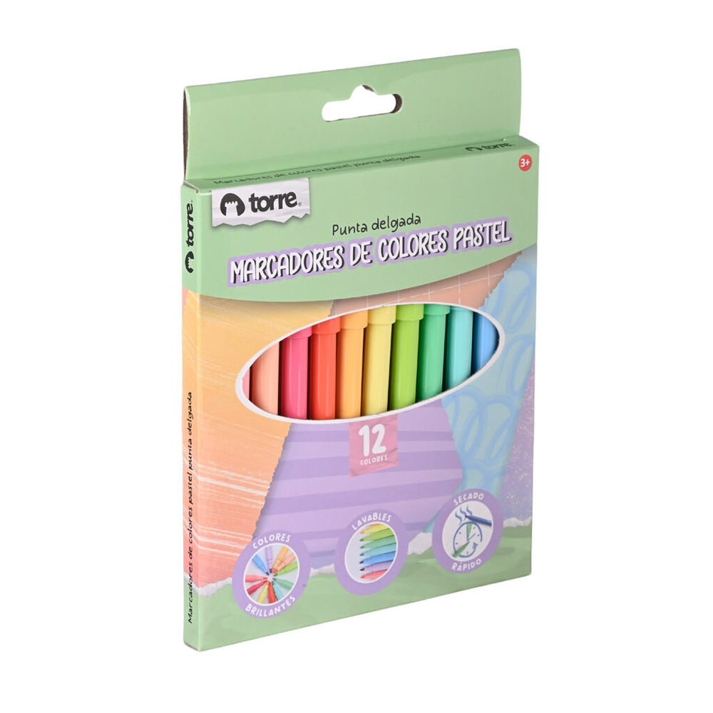 MARCADORES DIBUJO SCRIPTO 12 COLORES PASTEL
