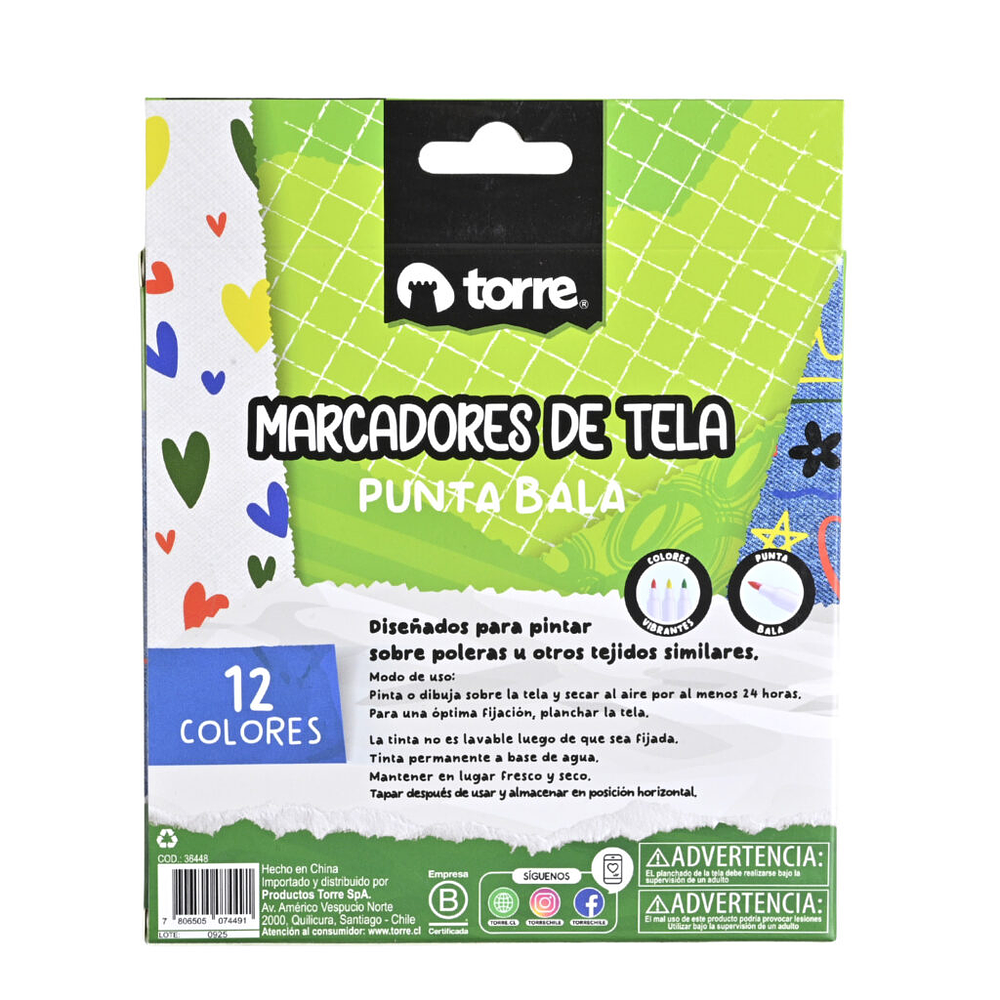 MARCADORES DE TELA 12 COLORES