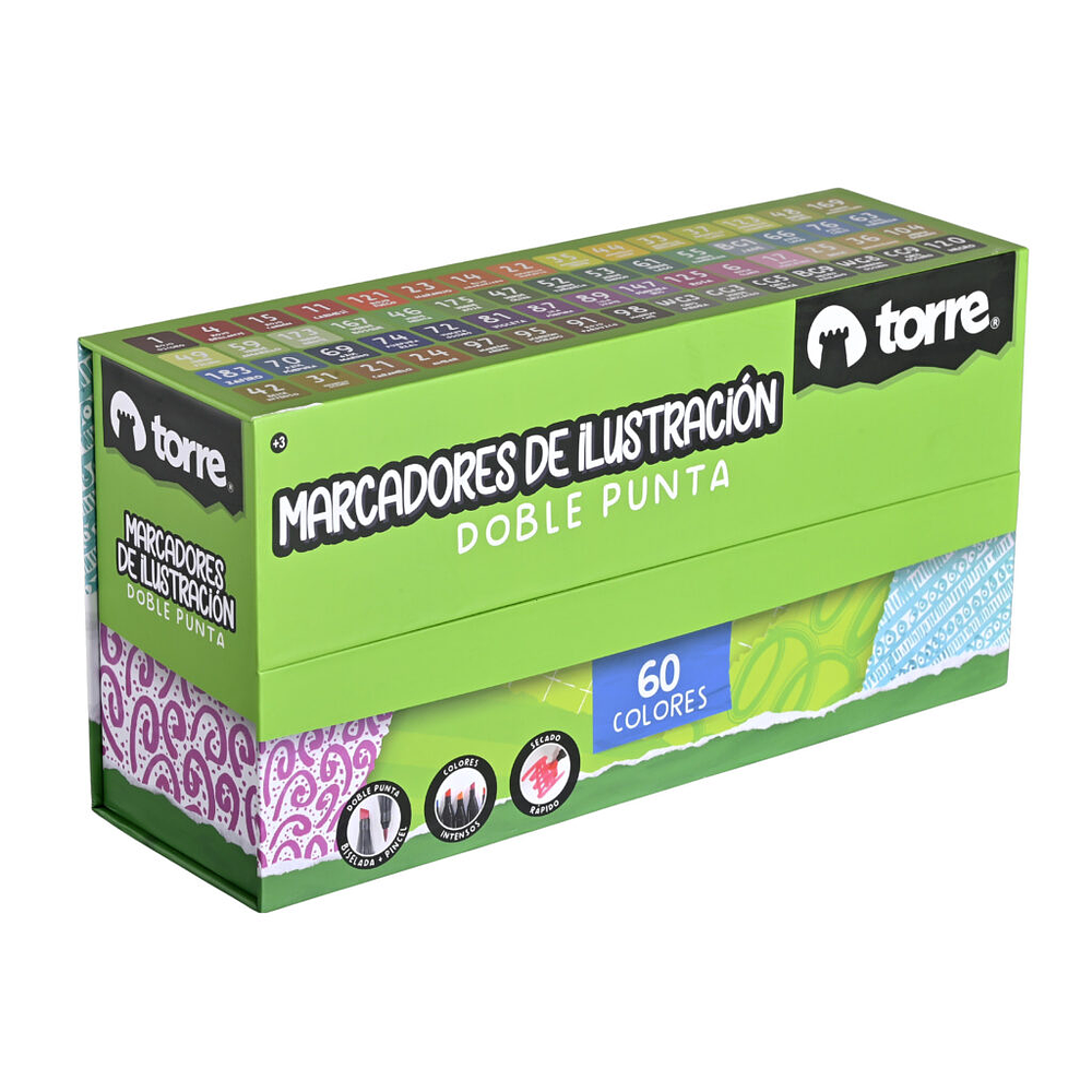 MARCADORES DE ILUSTRACION DOBLE PUNTA 60 COLORES