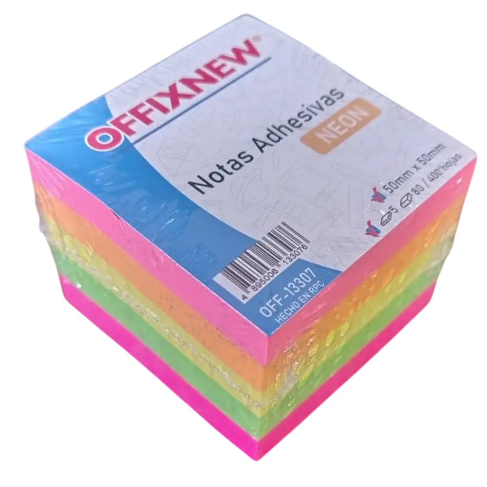 TACO ADHESIVO 50x50MM 400 HOJAS 5 COLORES NEON OFFIXNEW