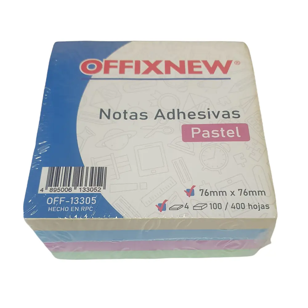 TACO ADHESIVO PASTEL 76X76  4 COLORES 400 HOJAS OFFIXNEW