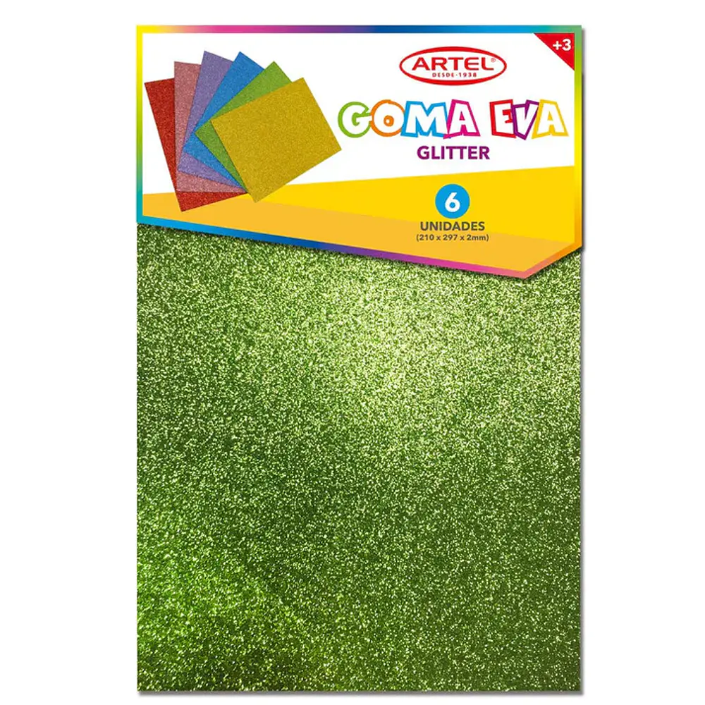 GOMA EVA GLITTER 6 COLORES A4 
