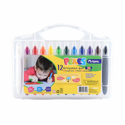 CRAYONES GEL 3 EN 1 12 COLORES PEKES