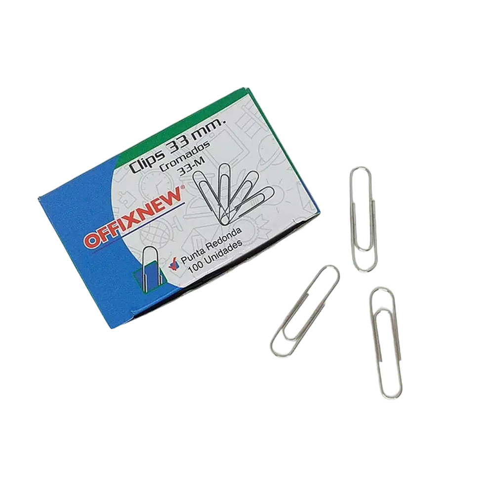 CLIPS 33MM PTA.REDONDA METAL CAJA 100 UNDS.