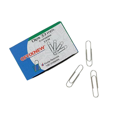 CLIPS 33MM PTA.REDONDA METAL CAJA 100 UNDS.