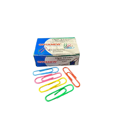 CLIPS 33M PUNTA REDONDA PLASTIFICADOS CAJA 50 UNIDADES