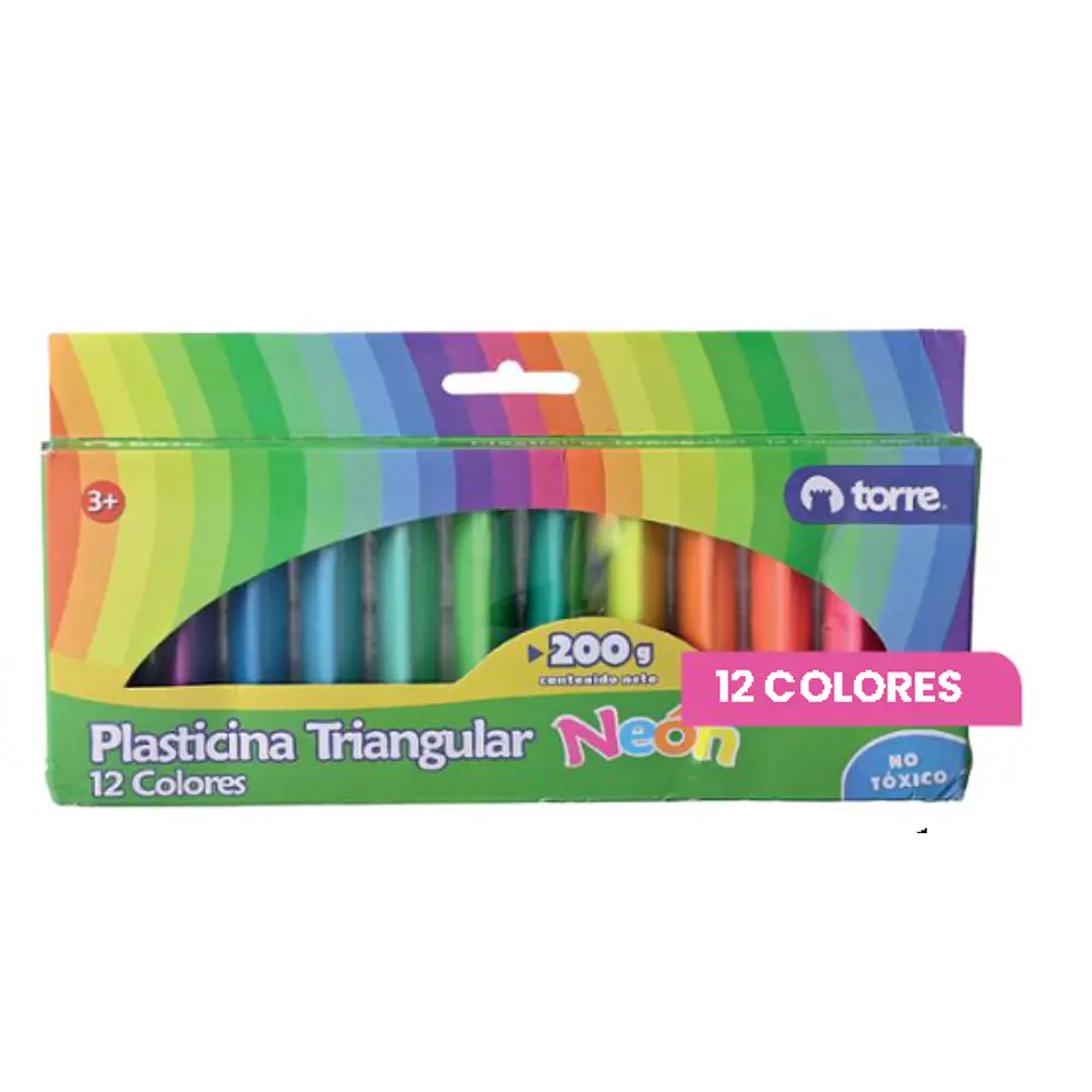 PLASTICINA TRIANGULAR 12COL.NEON