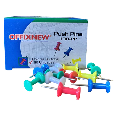 PUSH PINS COLORES SURTIDOS CAJA 50 UNIDADES OFFIXNEW