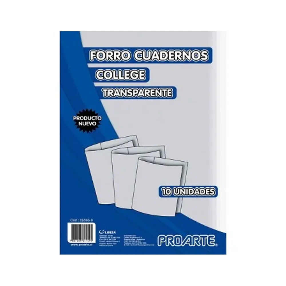 PACK FORRO COLLEGE TRANSPARENTE 10 UNIDADES 