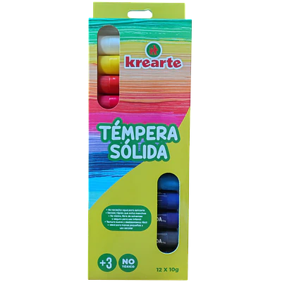 TEMPERA SOLIDA ESCOLAR 12 COLORES KREARTE