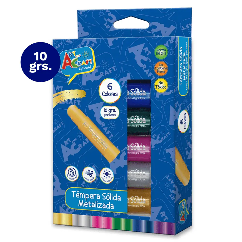 TEMPERA SOLIDA METALICA 10GRS 6 COLORES