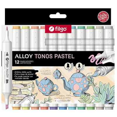 MARCADOR DOBLE PUNTA 12 TONOS PASTELES